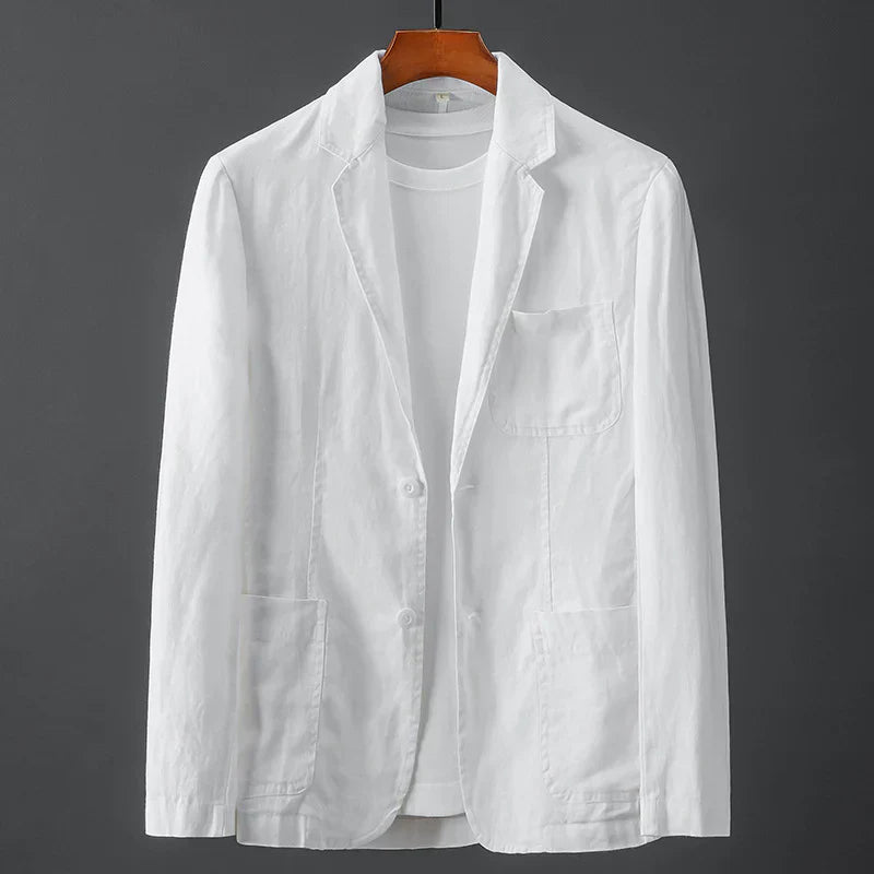Men's Linen Blazer - Notch Lapel Single-Breasted Chest Pocket