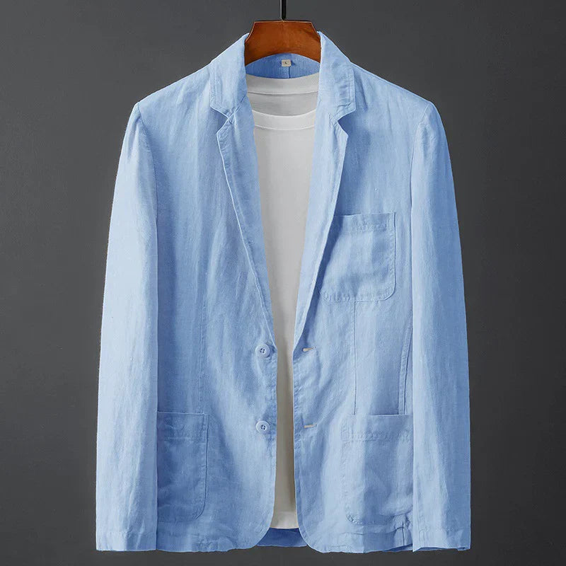 Men's Linen Blazer - Notch Lapel Single-Breasted Chest Pocket