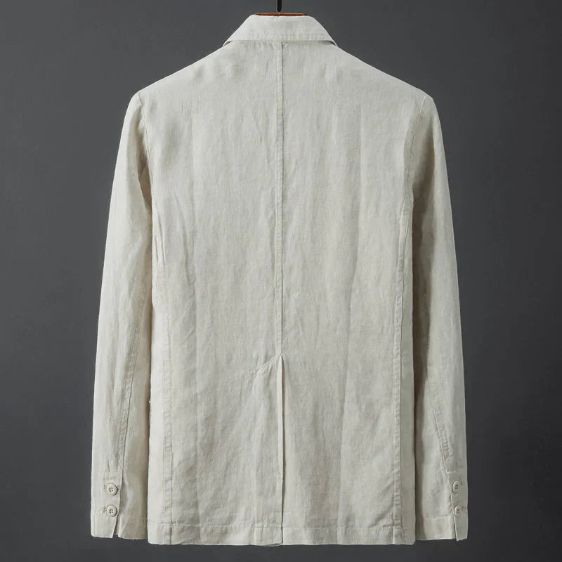Men's Linen Blazer - Notch Lapel Single-Breasted Chest Pocket