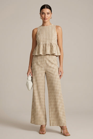 Women's Sleeveless Doll Top - Wide Leg Pants Two Piece Set