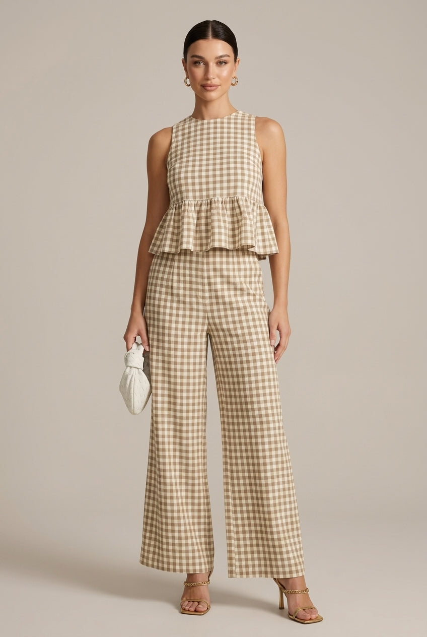 Women's Sleeveless Doll Top - Wide Leg Pants Two Piece Set