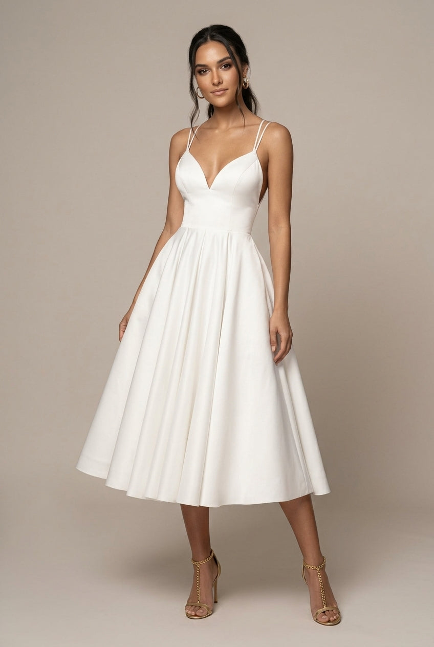 Women's Halter V-Neck Strappy Back Midi Dress