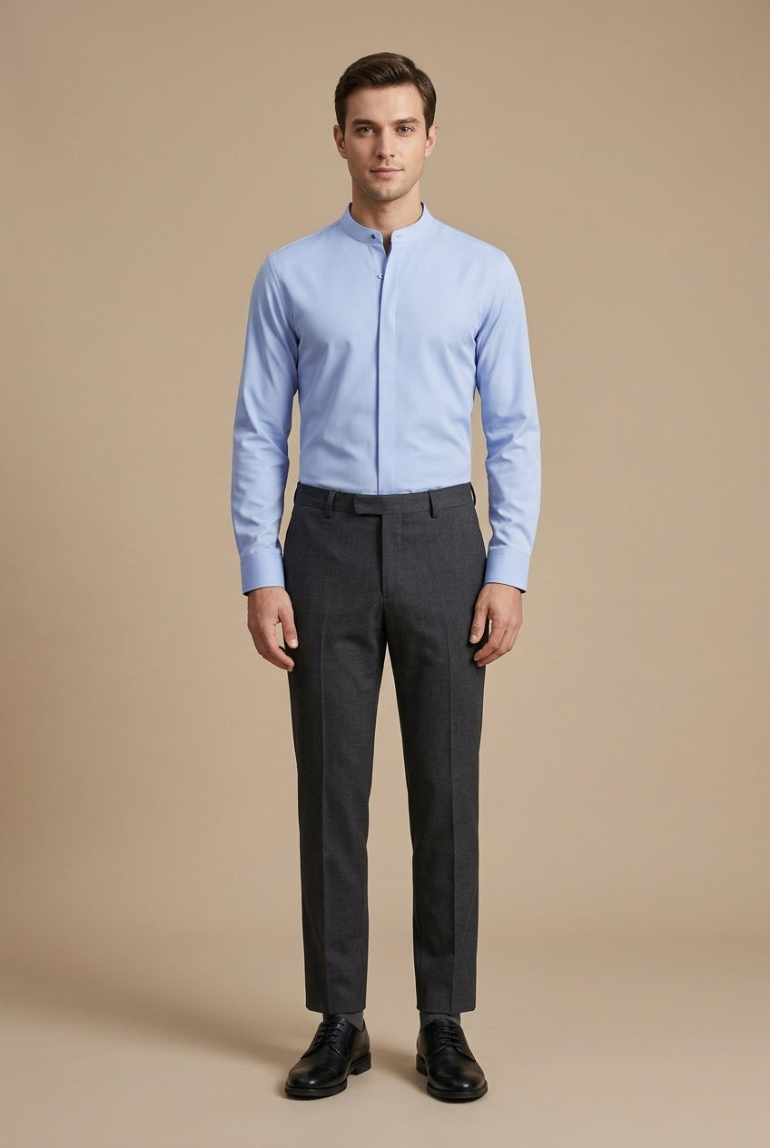 Men's Band Collar Shirt - Hidden Placket - Long Sleeve