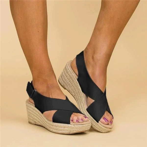 Women's Orthopedic Cross-Strap Espadrille Wedges - Slingback