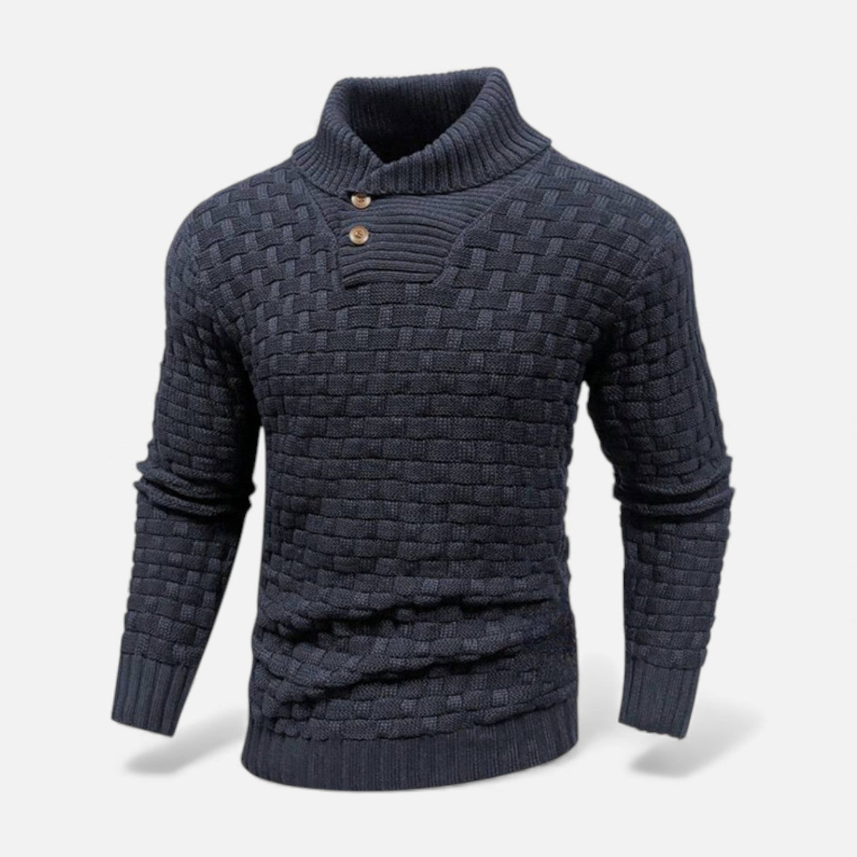 Men's Shawl Collar Jumper - Button Neck - Textured Weave Body