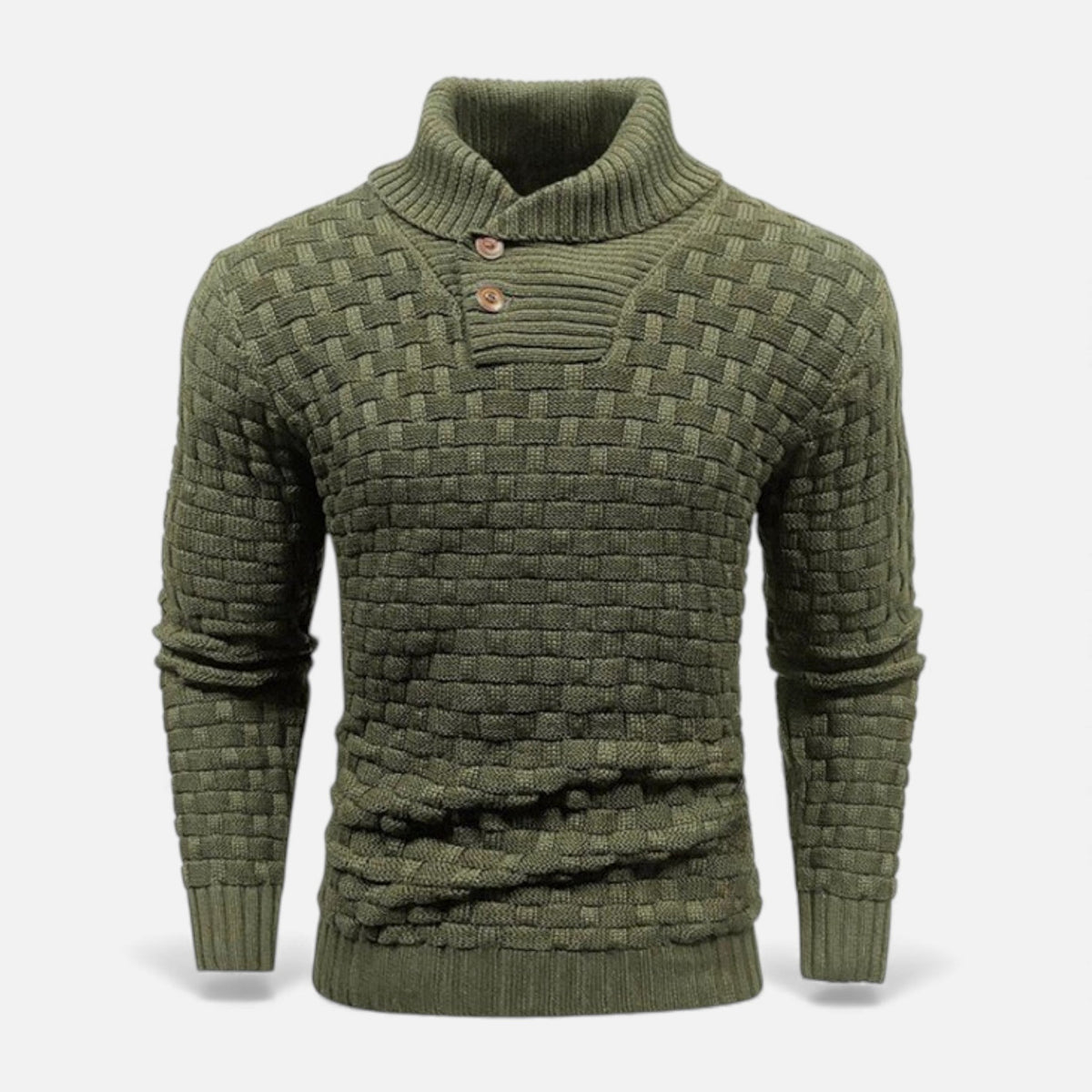Men's Shawl Collar Jumper - Button Neck - Textured Weave Body