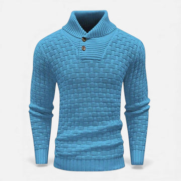 Men's Shawl Collar Jumper - Button Neck - Textured Weave Body