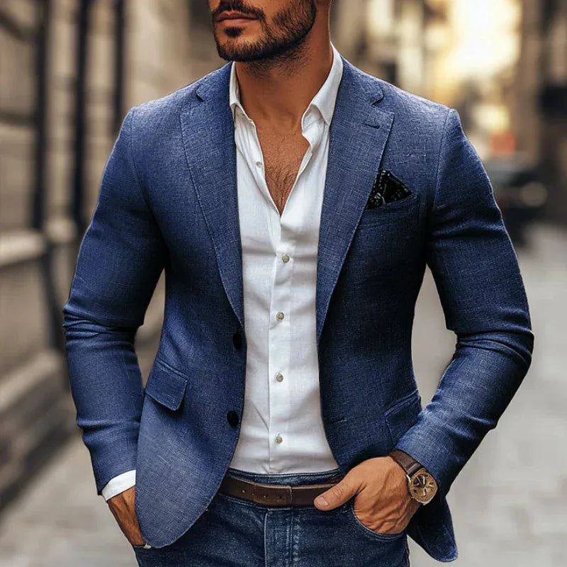 Men's Slim Fit Blazer with Notch Lapel and Chest Pocket