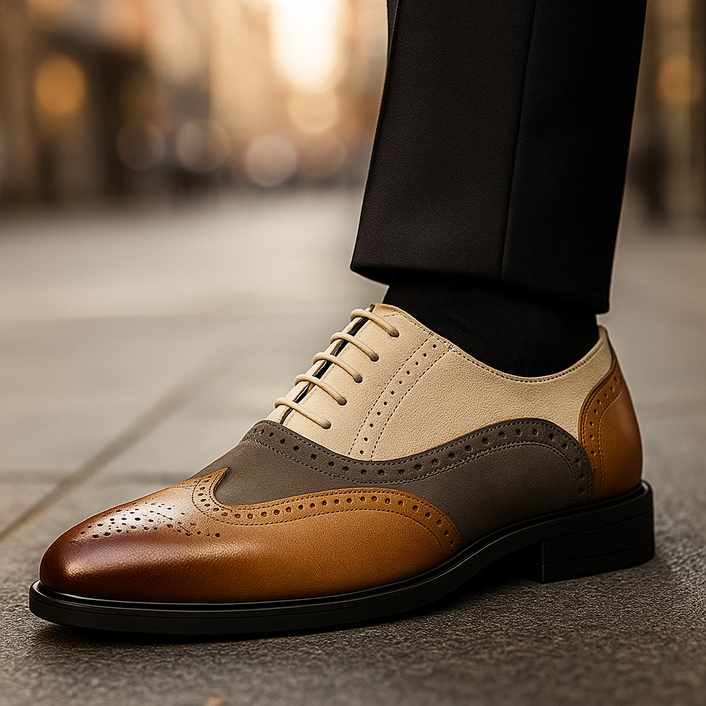 Men's Multi-Tone Leather Wingtip Oxford Brogue Dress Shoes