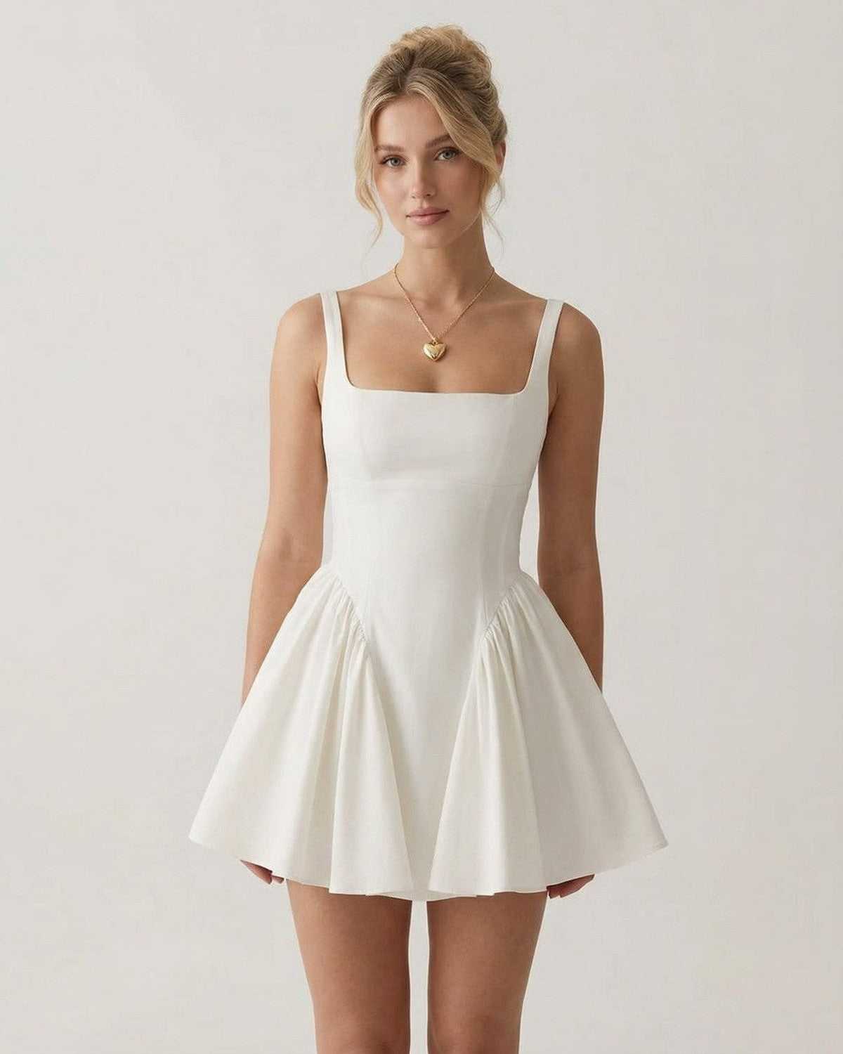 Women's Square Neck Open Back Bow Tie Mini Dress