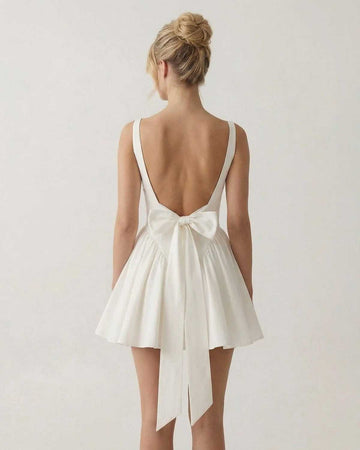 Women's Square Neck Open Back Bow Tie Mini Dress