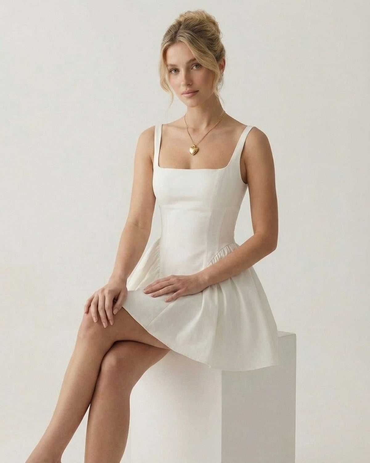 Women's Square Neck Open Back Bow Tie Mini Dress