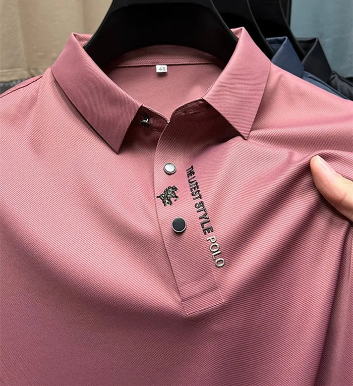 Men’s Modern Polo Shirt – Textured Stretch Button Detail Casual Fit