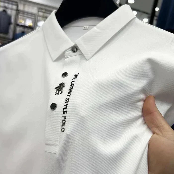Men’s Modern Polo Shirt – Textured Stretch Button Detail Casual Fit