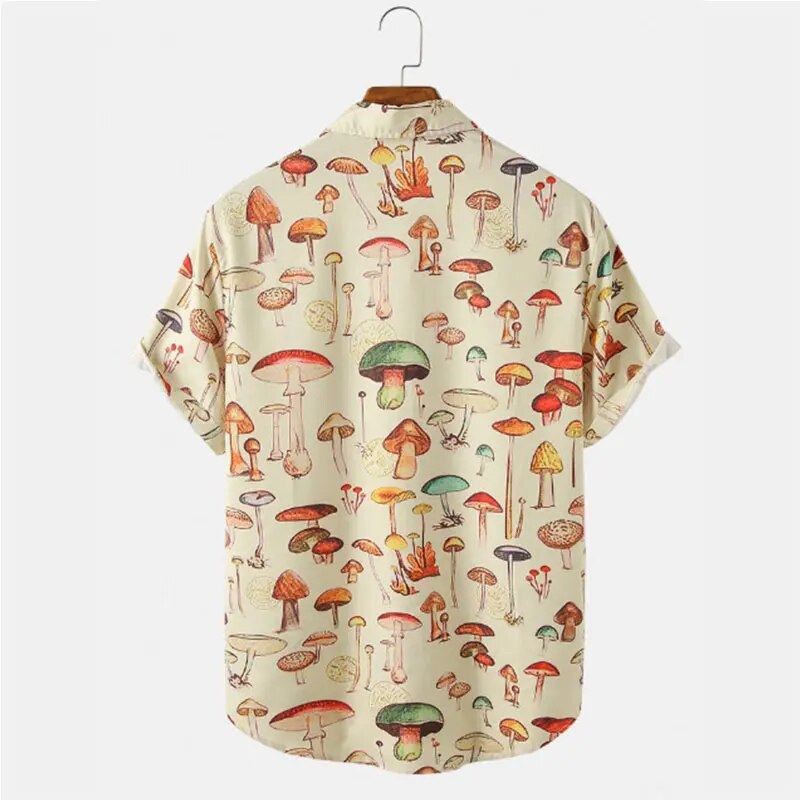 Men's Hawaiian Shirt - Short Sleeve Mushroom Print Button Up
