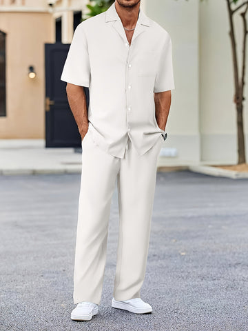 Men's Two Piece Set Short Sleeve Shirt and Straight Leg Pants