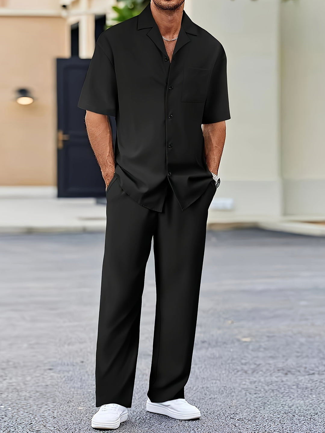 Men's Two Piece Set Short Sleeve Shirt and Straight Leg Pants
