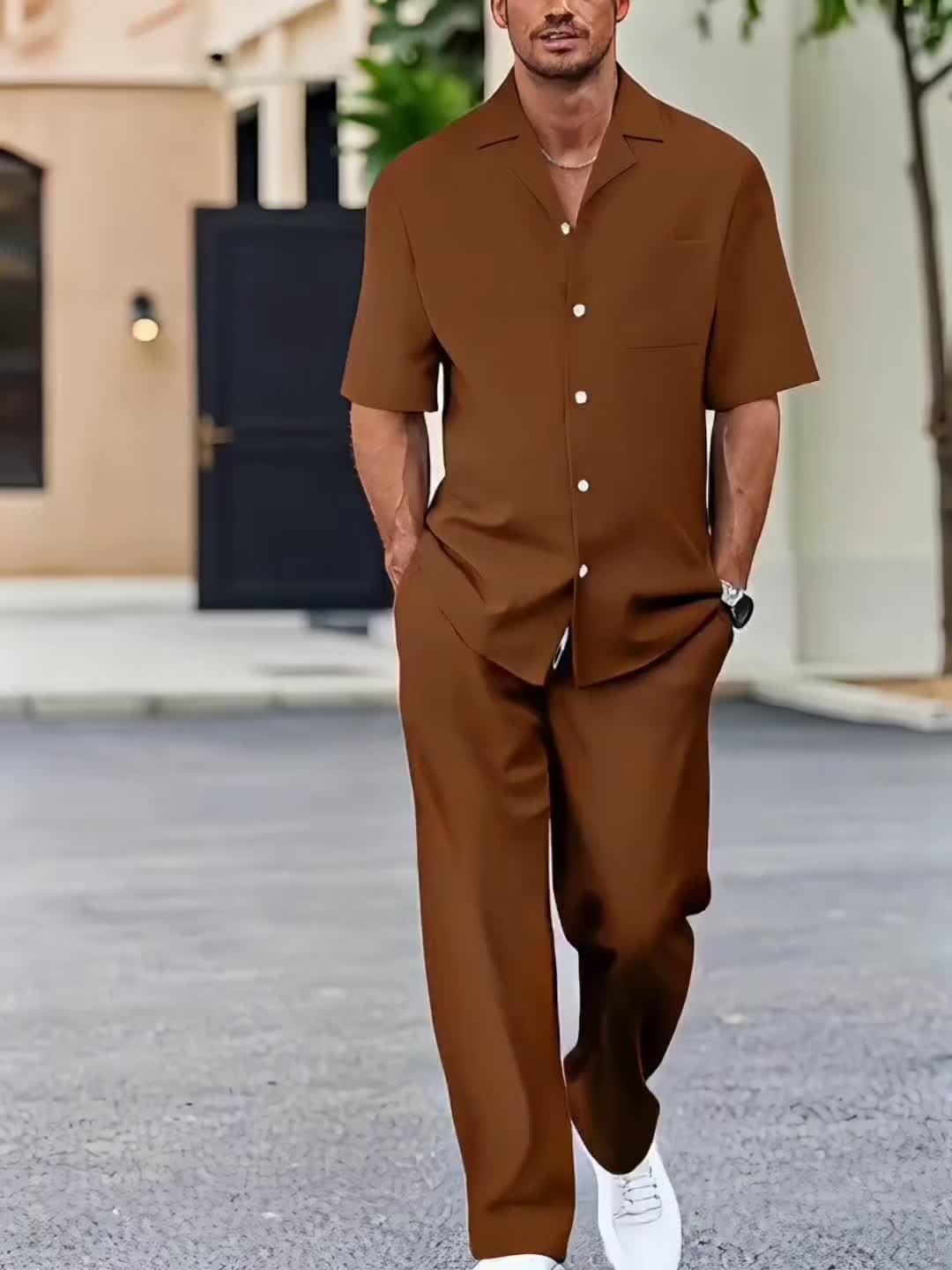 Men's Two Piece Set Short Sleeve Shirt and Straight Leg Pants