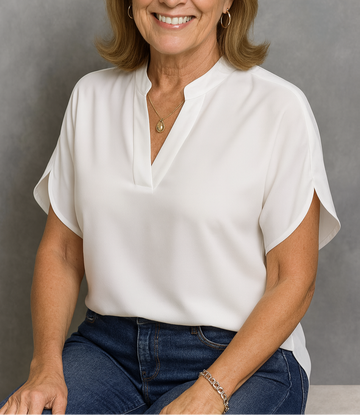 Women’s Lightweight V-Neck Blouse – Relaxed Short Sleeve Elegant Top