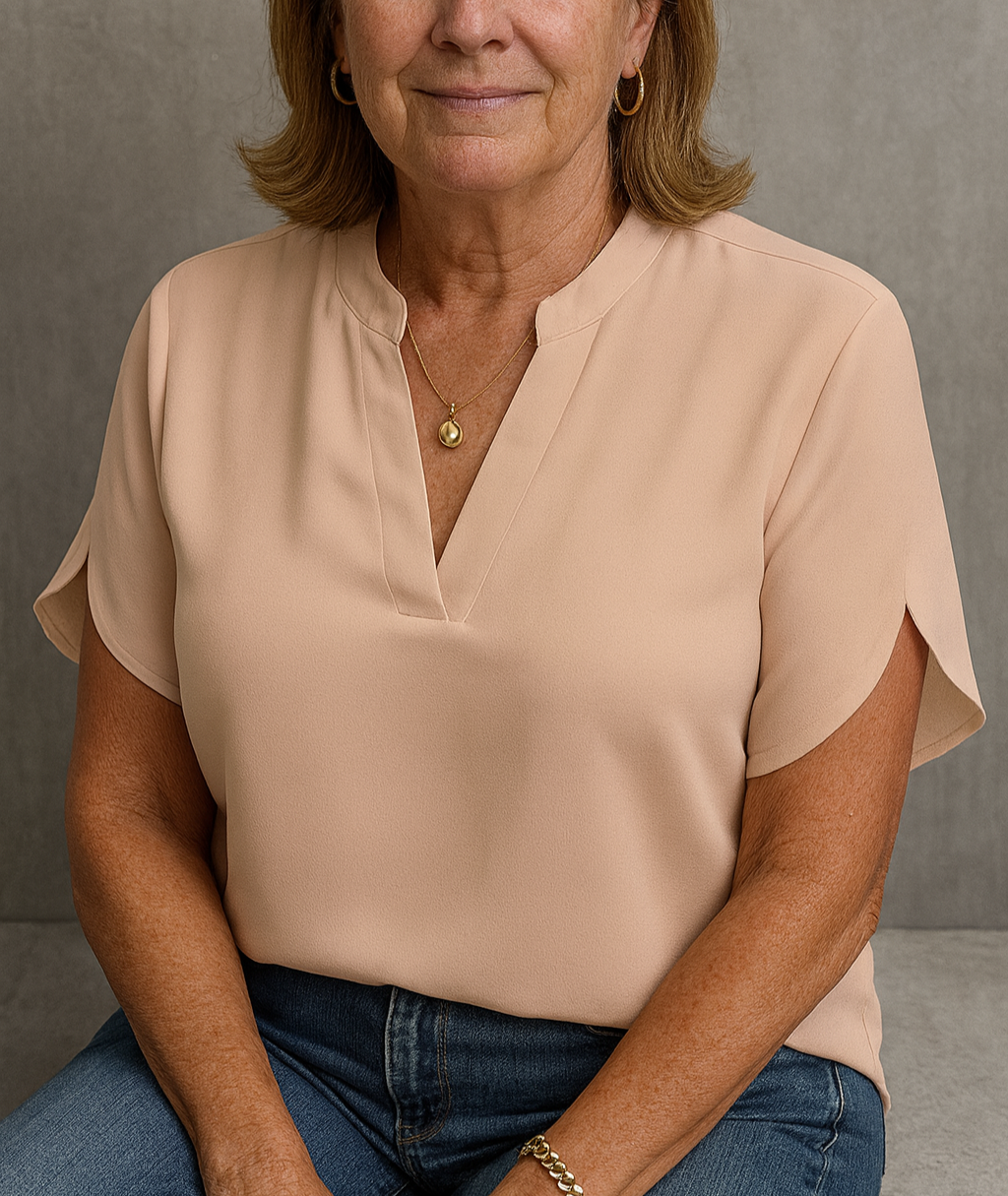 Women’s Lightweight V-Neck Blouse – Relaxed Short Sleeve Elegant Top