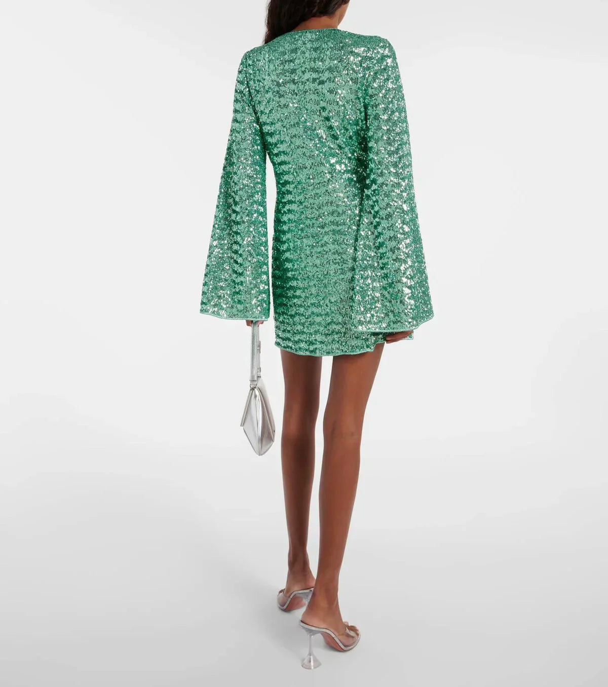 Women's Sequined V-Neck Long Sleeve Mini Dress