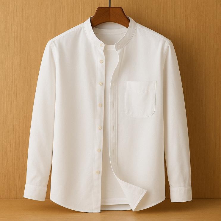 Men's Long Sleeve Band Collar Button Down Shirt - Chest Pocket