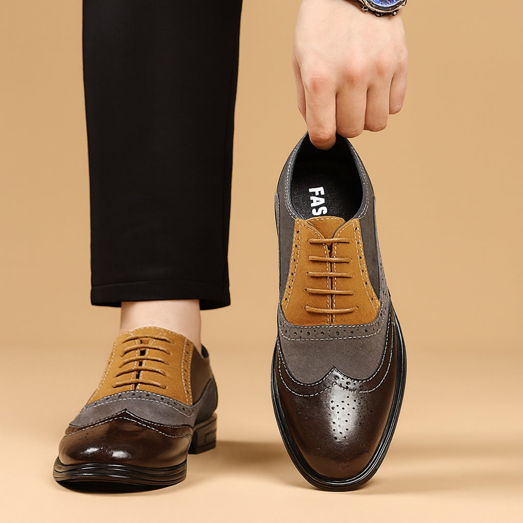 Men's Multi-Tone Leather Wingtip Oxford Brogue Dress Shoes