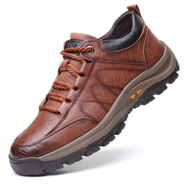 Men's Leather Lace-Up Sneakers - Athletic Sole