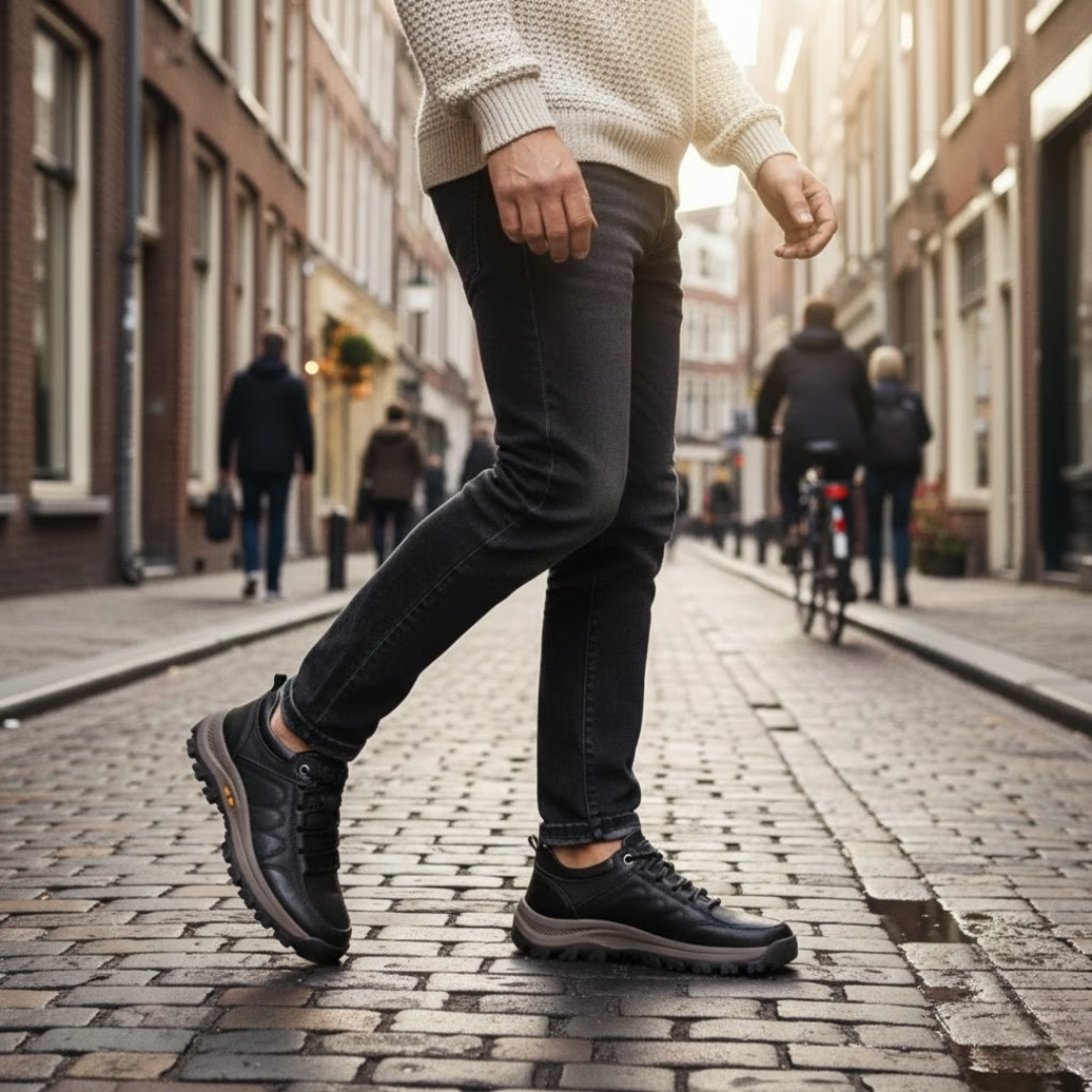 Men's Leather Lace-Up Sneakers - Athletic Sole