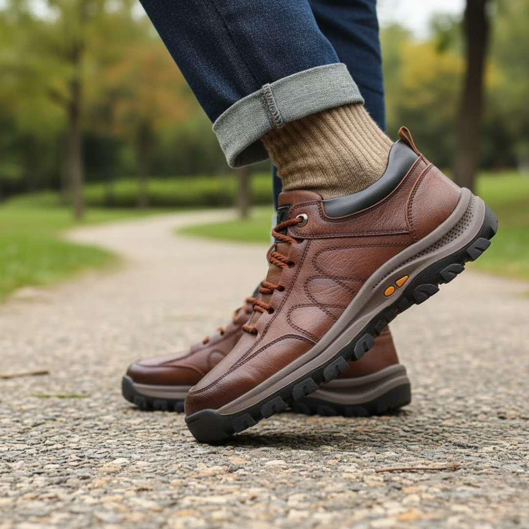 Men's Leather Lace-Up Sneakers - Athletic Sole