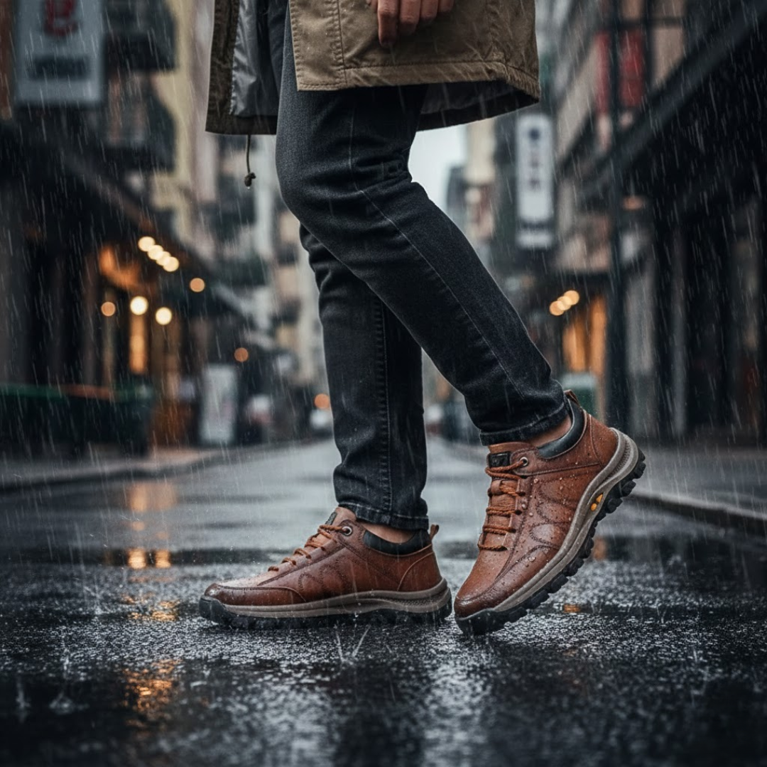 Men's Leather Lace-Up Sneakers - Athletic Sole