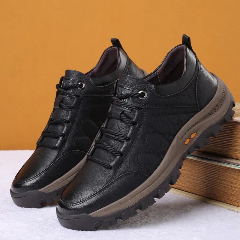Men's Leather Lace-Up Sneakers - Athletic Sole