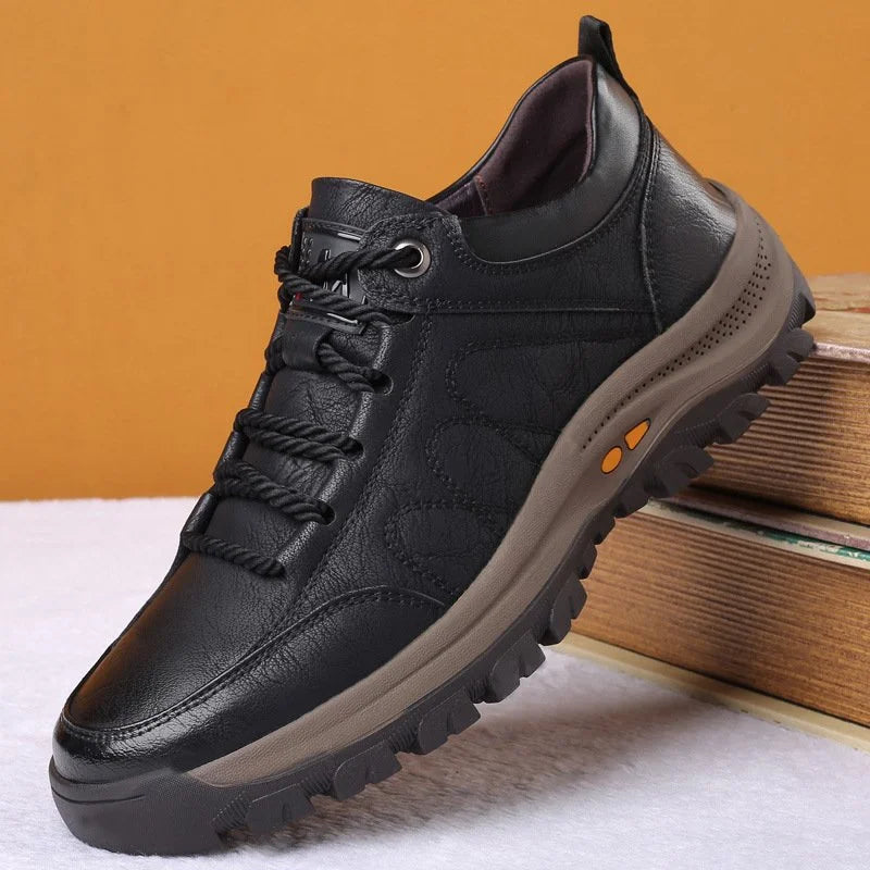 Men's Leather Lace-Up Sneakers - Athletic Sole