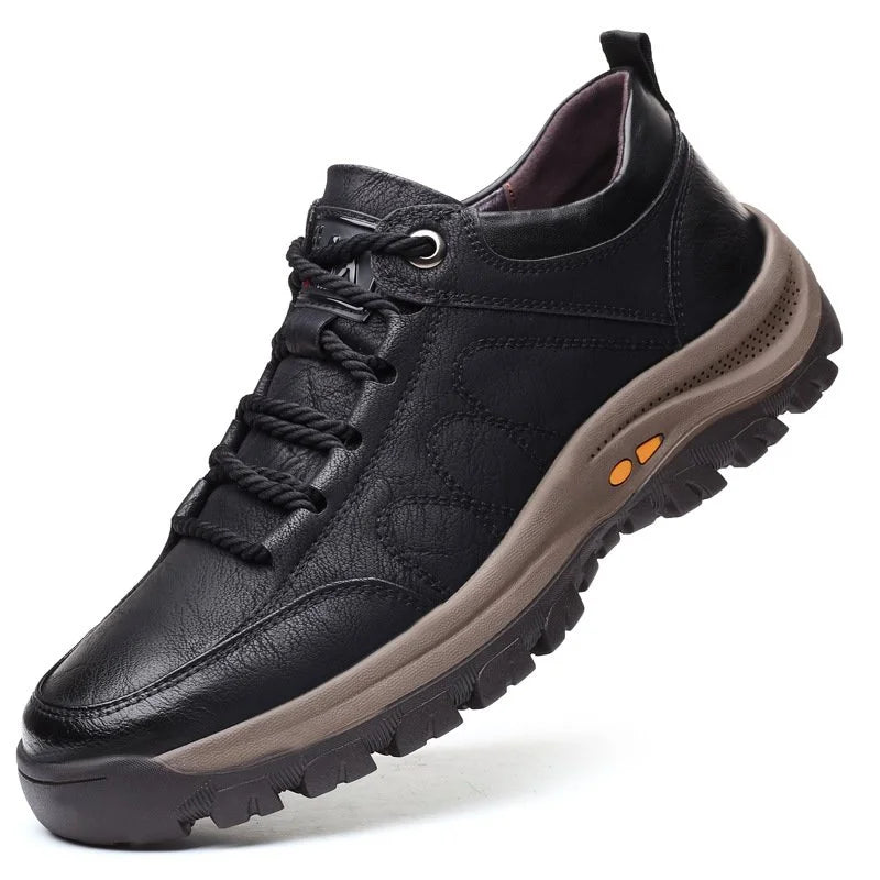 Men's Leather Lace-Up Sneakers - Athletic Sole