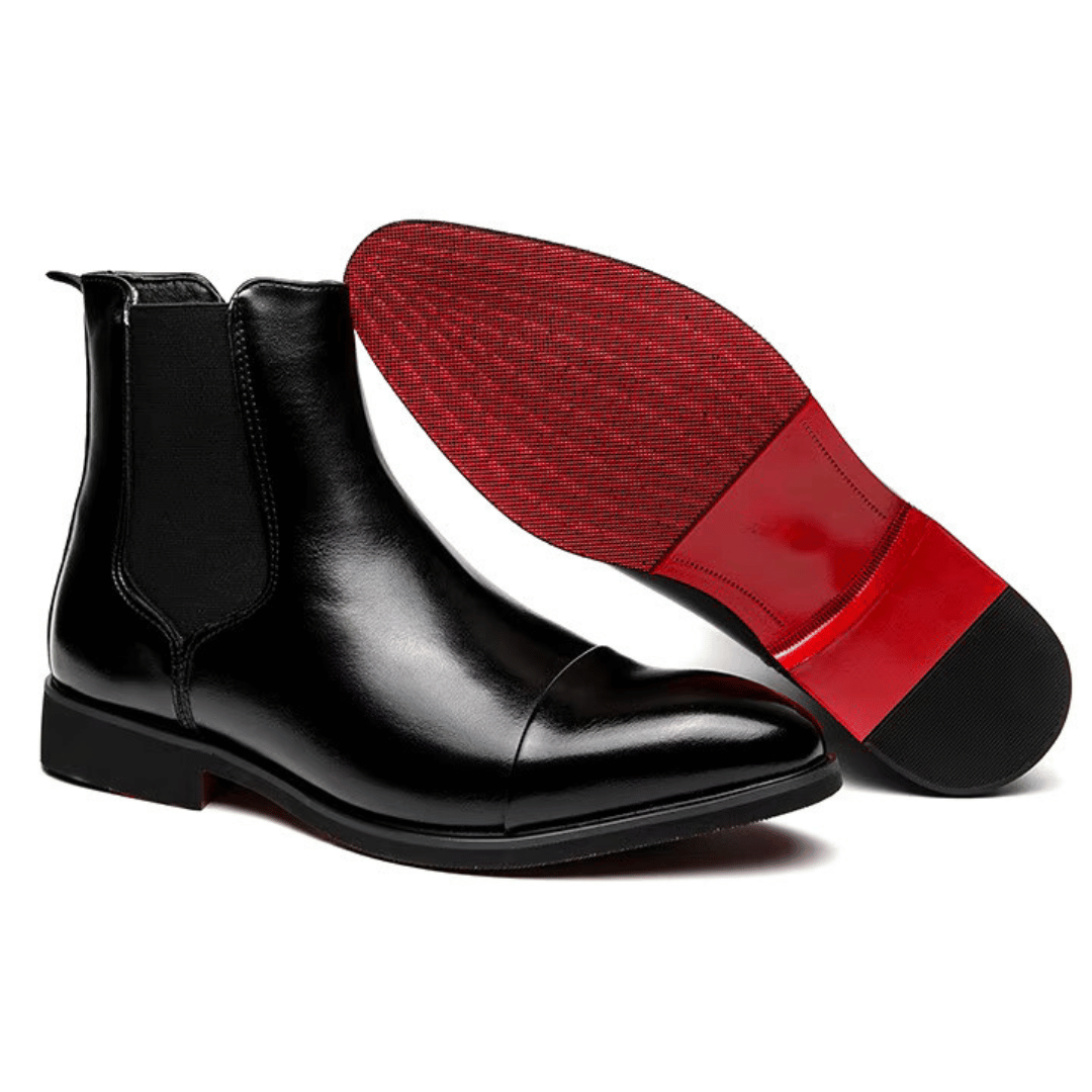 Men's Chelsea Boots - Slip-On Cap Toe with Elastic Side Panel - Low Heel and Contrast Sole