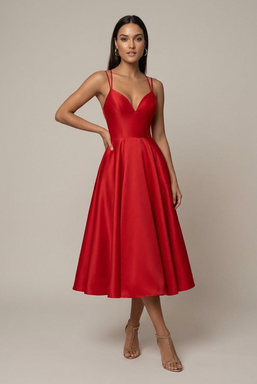 Women's Halter V-Neck Strappy Back Midi Dress