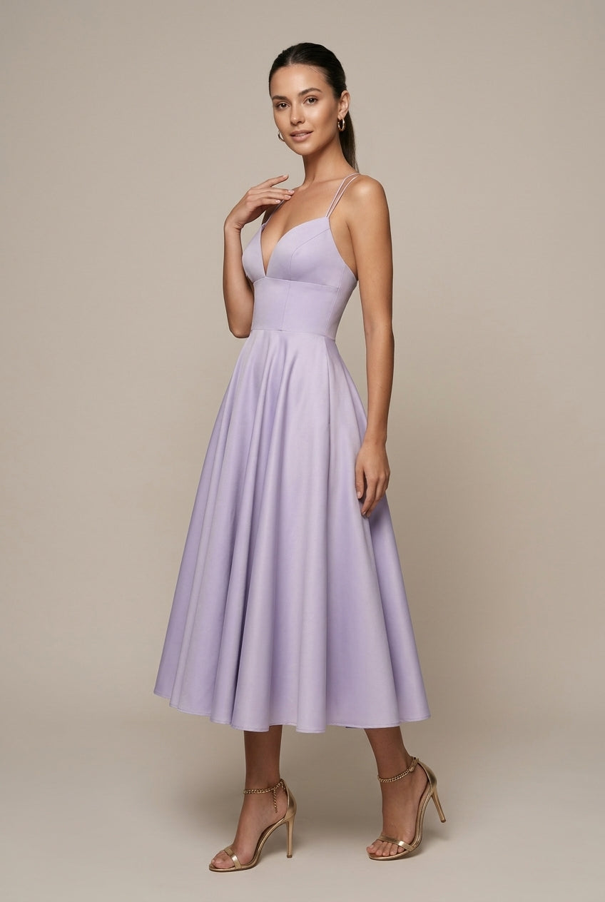 Women's Halter V-Neck Strappy Back Midi Dress