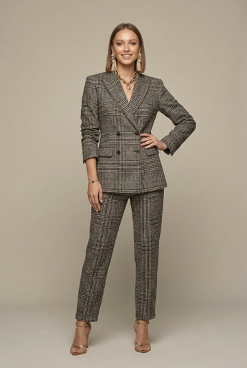 Women's Plaid Pant Suit - Double Breasted Blazer Set
