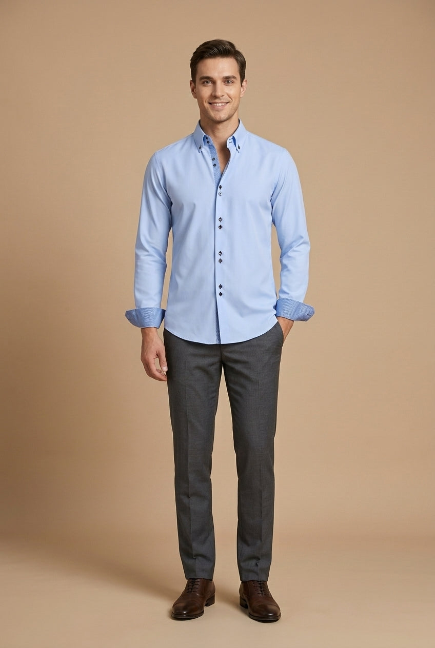 Men's Long Sleeve Dress Shirt - Button Down - Contrast Inner Lining