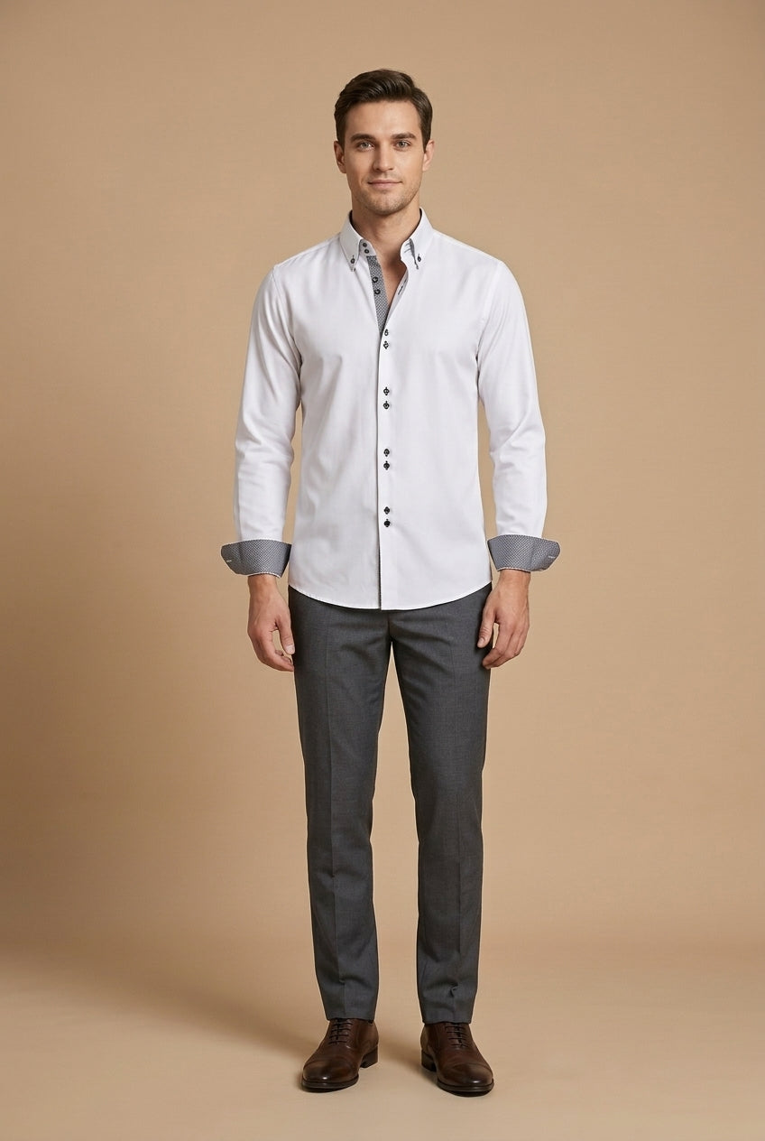 Men's Long Sleeve Dress Shirt - Button Down - Contrast Inner Lining