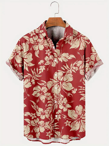 Men's Hawaiian Shirt - Short Sleeve Button Up Printed Camp Collar