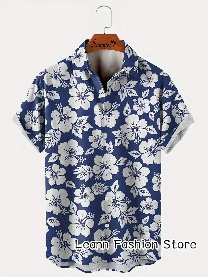 Men's Hawaiian Shirt - Short Sleeve Button Up Printed Camp Collar