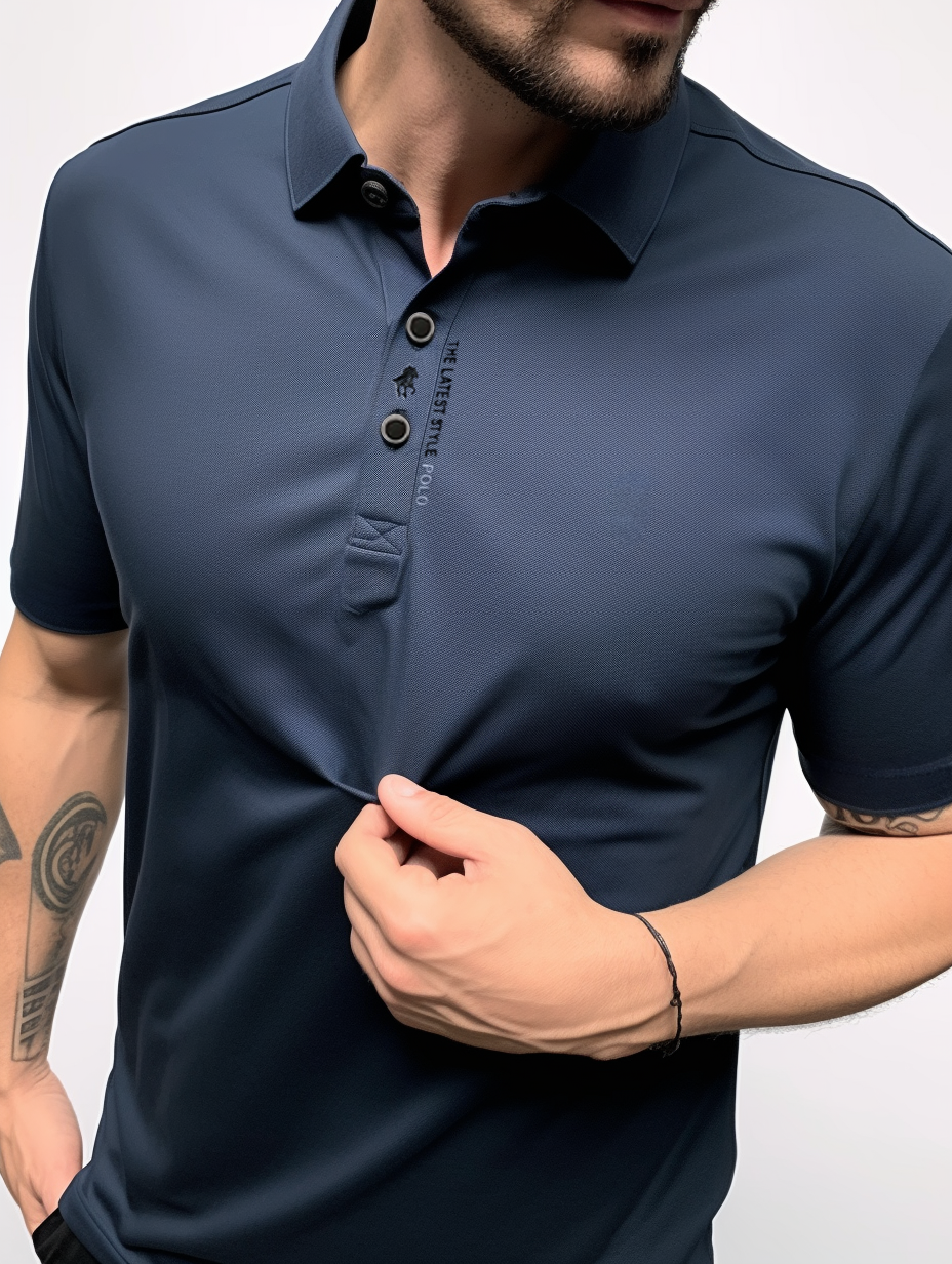 Men’s Modern Polo Shirt – Textured Stretch Button Detail Casual Fit