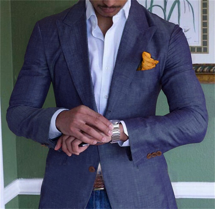 Men's Textured Blazer - Notch Lapel Two Button - Chest Pocket